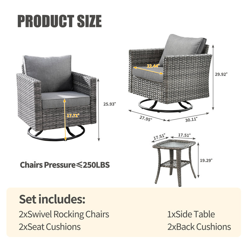 Lithzy Premium All-Weather Wicker 2 - Person Patio Conversation Set with Cushions, Dark Gray