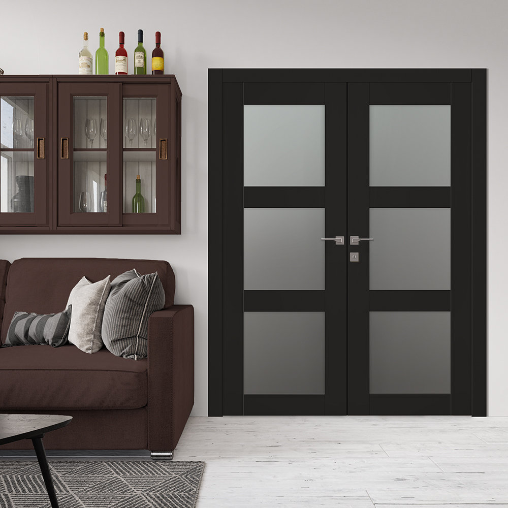 Avon 3 Lite Manufactured Wood and Glass Composite Double Frech Doors Belldinni 