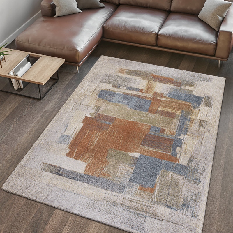 Giavonna Abstract Coastal Watercolor Machine-Washable Cream/Multi Rug, Rectangle 4' x 6'
