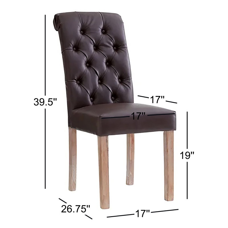 19'' H Tufted Faux Leather Upholstered Side Chair, Brown