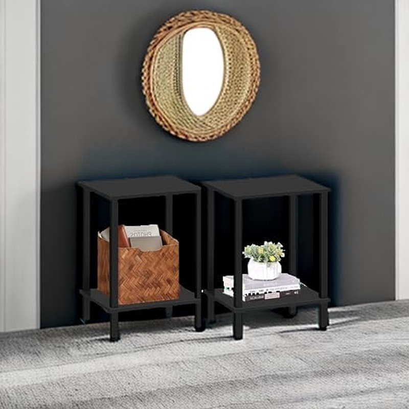 Ensemble de 2 tables de bout avec table de chevet à 2 niveaux avec tablette de rangement, canapé pour petits espaces, salon et chambre à coucher