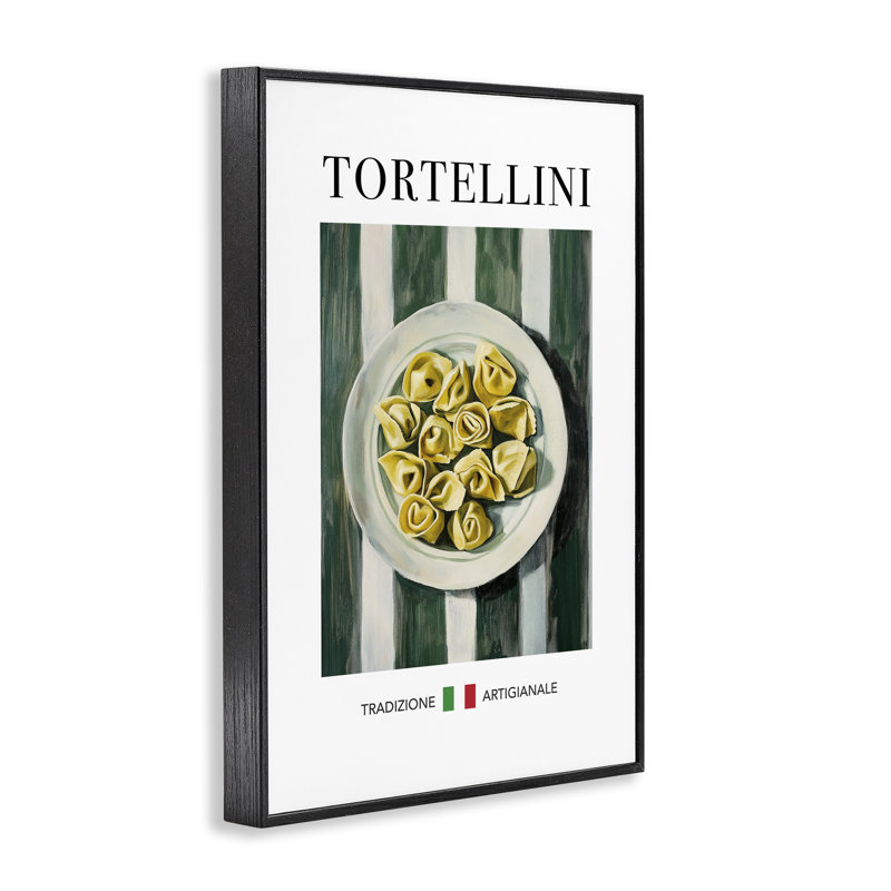 Giclée traditionnelle de pâtes Tortellini, design par Andreas Magnusson, H 18 po x l 12 po, Giclée encadrée noir minuit