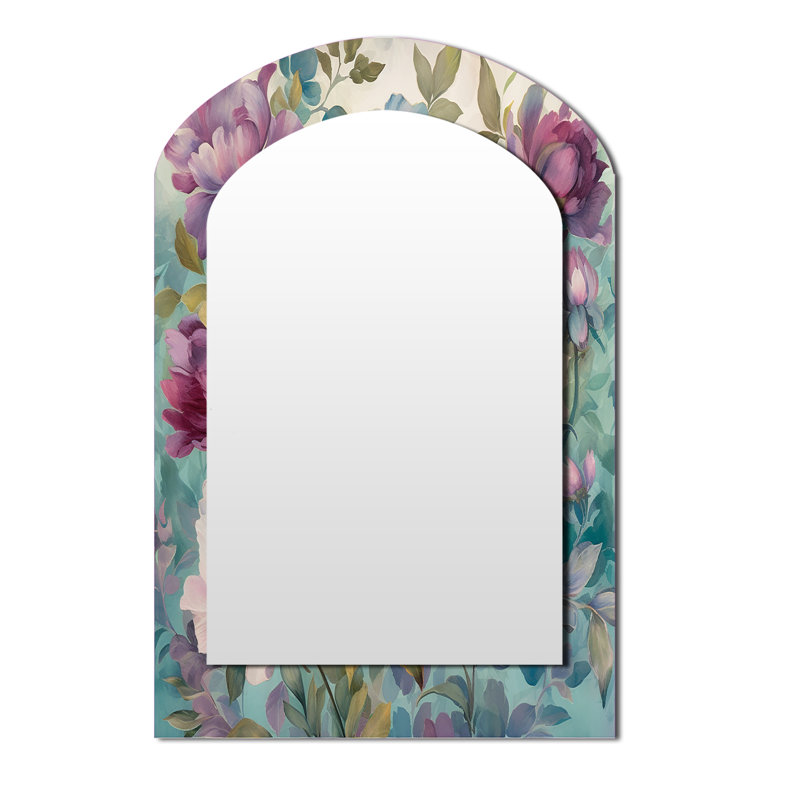 Rétro collage de fleurs sauvages - miroir mural asymétrique unique Wildflowers, miroir arqué traditionnel, impression d'art en métal