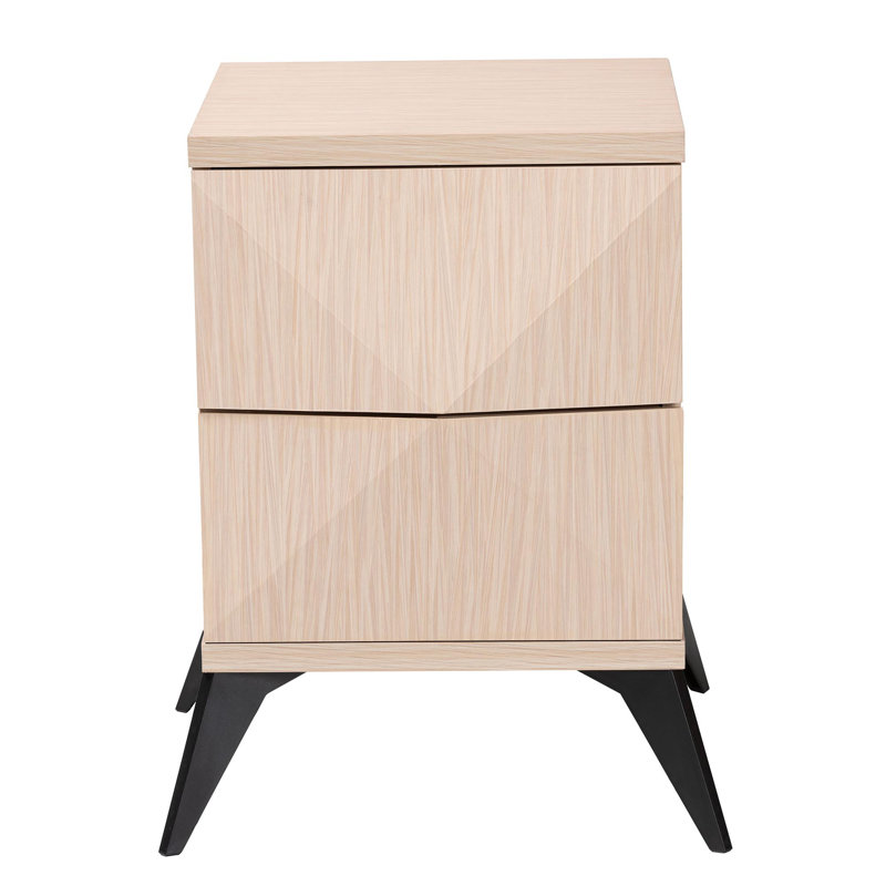 Table de chevet 2 tiroirs en bois brun clair et noir Mid-Century