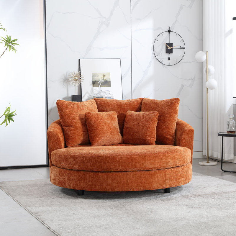 Fauteuil demi-tonneau surdimensionné avec housse, Chenille orange brûlé