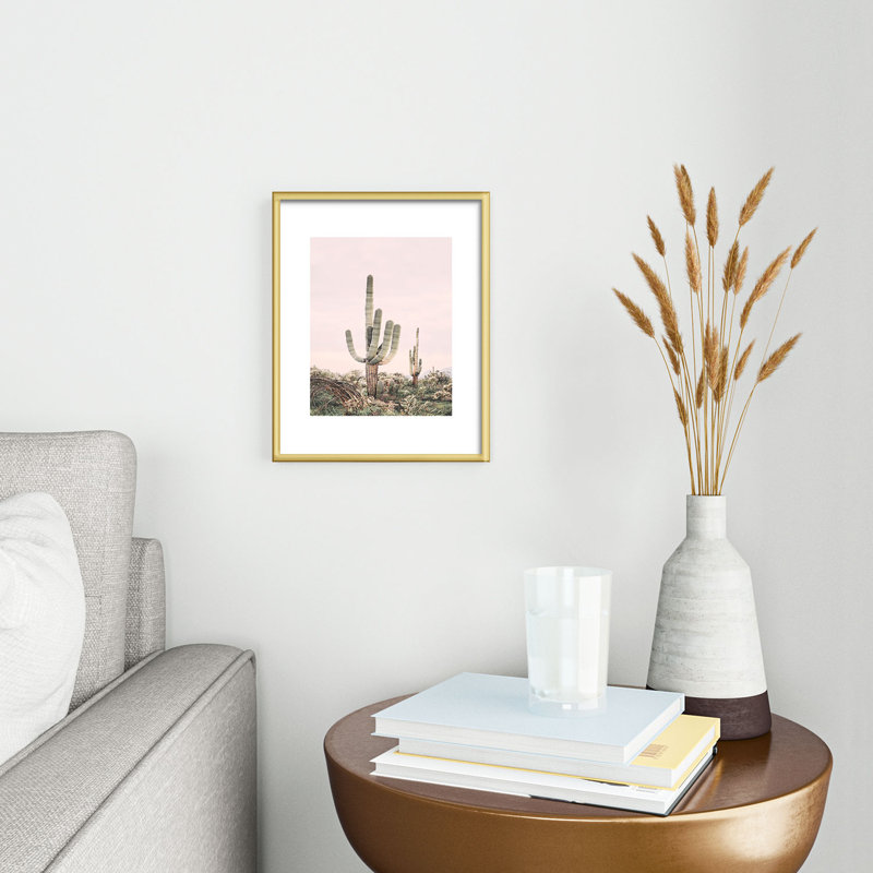 " Pastel Pink Cactus ", Gold, 10" H x 8" W