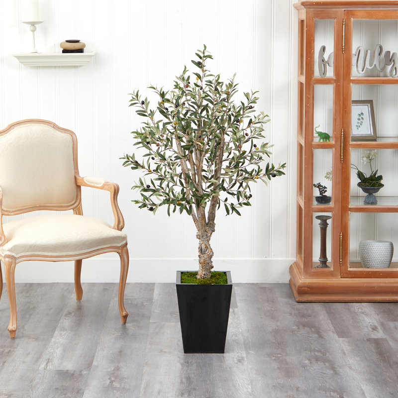 Faux Olive Tree Tree in Metal Planter, 54" H x 23" W x 22" D