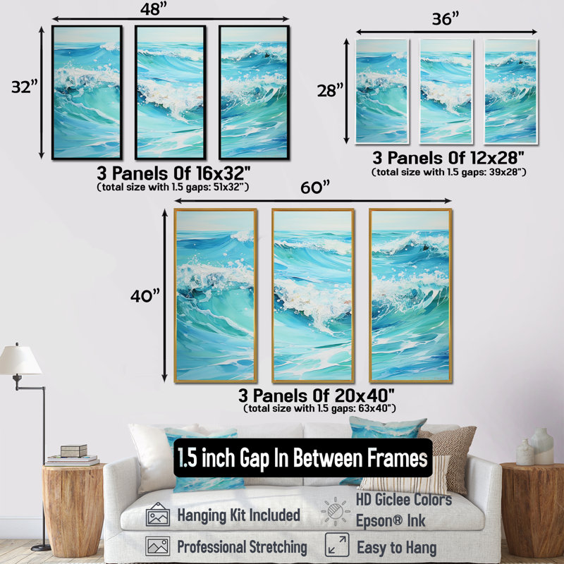 Ensemble de salon Ocean Charm, Cadre flottant doré, H 32 po x l 48 po x P 1 po