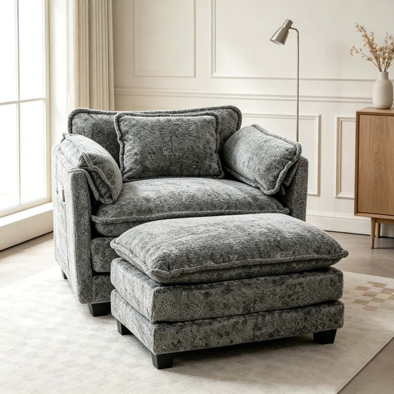 Oversized Sofa Chair, Dark Gray Boucle