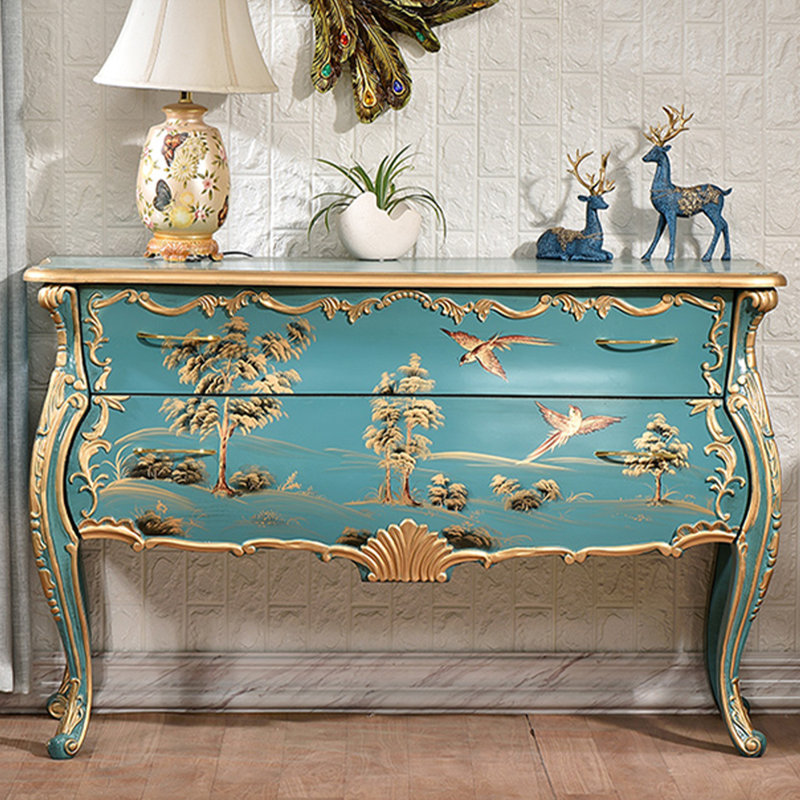 Console rectangulaire en bois manufacturé bleu massif, H 35,04 po x l 53,15 po x P 17,72 po
