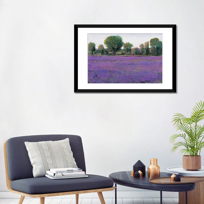 «Lavender Field I», reproduction d'art sur toile tendue, H 24 po x l 32 po x P 1 po, Papier avec cadre noir, Blanc
