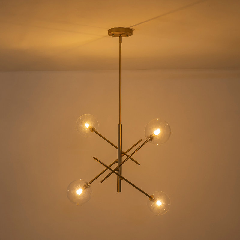 Lustre mobile en verre 4 lumières Spoutnik, Or