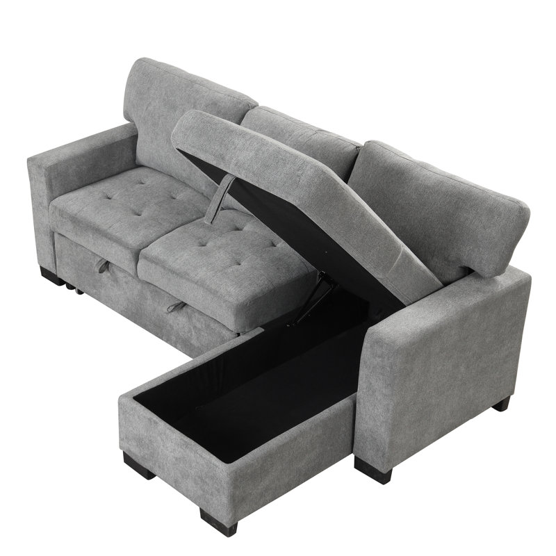 Chaise longue modulaire avec support de rangement et chargeur USB, Mousse grise