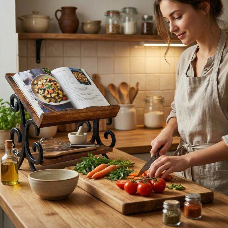 2-Tier Solid Wood Countertop Literature Rack