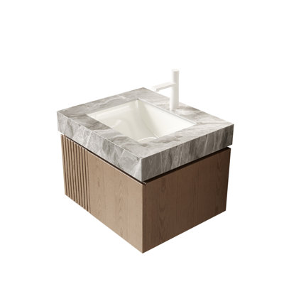 24" MURI Light Gray Sintered Stone Countertop and Undermount Ceramic Basin with One Standard Pre-drilled Faucet Hole, NO Cabinet, NO Faucet and Sink Cover