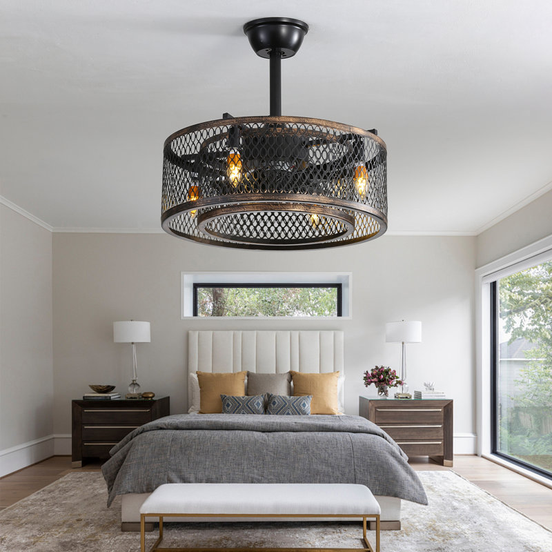 Vergel - 20 inches Caged Style Retro Indoor 8 Blade Standard Ceiling Fan with LED Light Kit Included