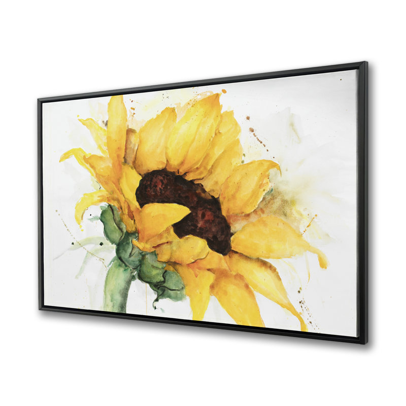 Tournesol aquarelle avec éclaboussures de peinture | Art sur toile encadrée