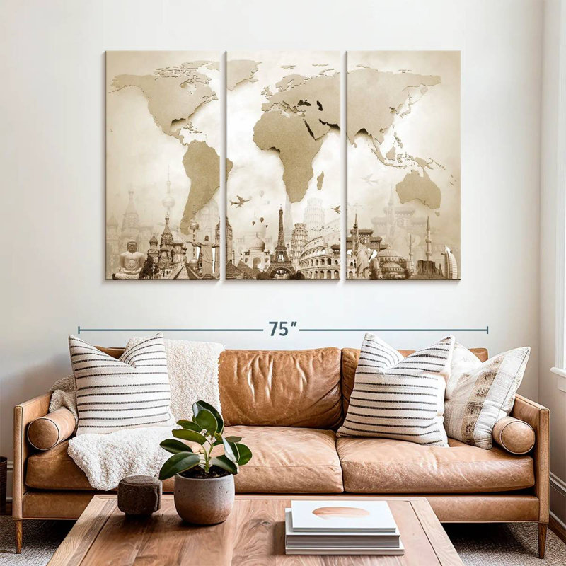 Aliaz Copper Steel World Map, 42" H x 65" W