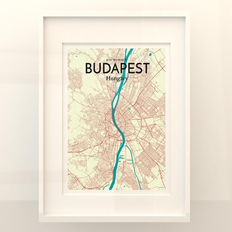 Budapest City Map In Tricolour - No Frame Print, 24cm H x 18cm W x 0.05cm D