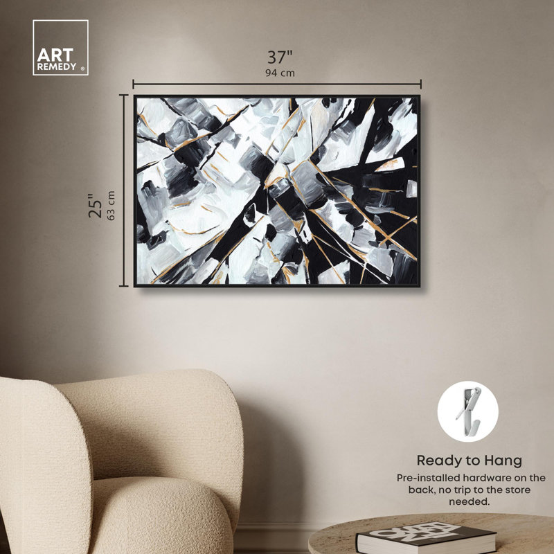 Art sur toile, "Ethereal Lines", H 25 po x l 37 po, Noir, noir, noir, noir, Reproduction encadrée sans passe-partout