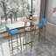 Ensemble de table et chaises de bar, ensemble de trois pièces, structure dorée, coussins et dossiers de siège en éponge, table de bar avec fonction de rangement (plateau de table doré + brun + coussin bleu)-905844969