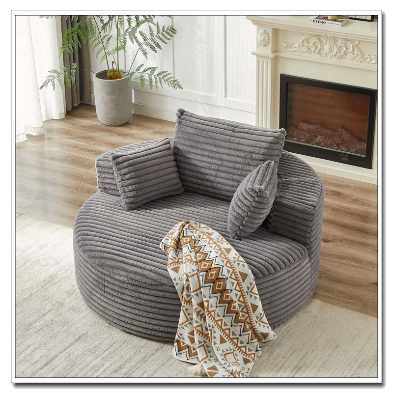Fauteuil 55 po en velours côtelé simple, aucun assemblage requis,, Gris