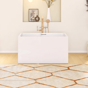 47.2 In. X 27.6 In. Acrylic Freestanding Soaking Bathtub With Integrated Seat In Glossy White With Chrome Reversible Drain
