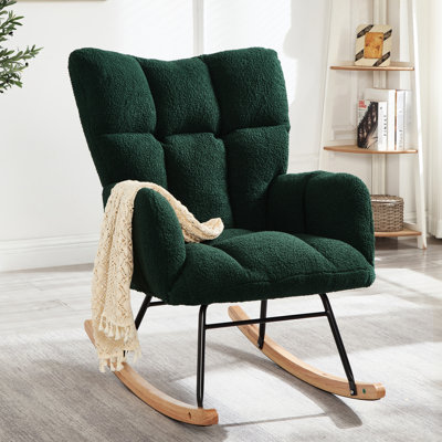Chaise berçante berçante avec tissu rembourré - Stable pour 300 lb, salon doux au toucher en tissu d'ameublement, charge en lb