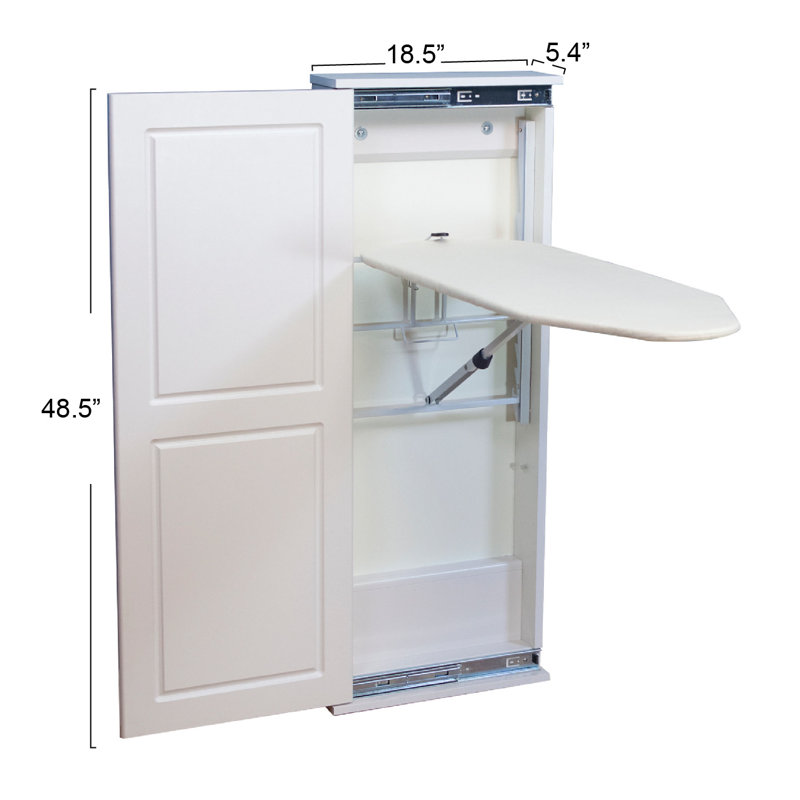 White Wall-Mounted Ironing Board Cabinet with Adjustable Height