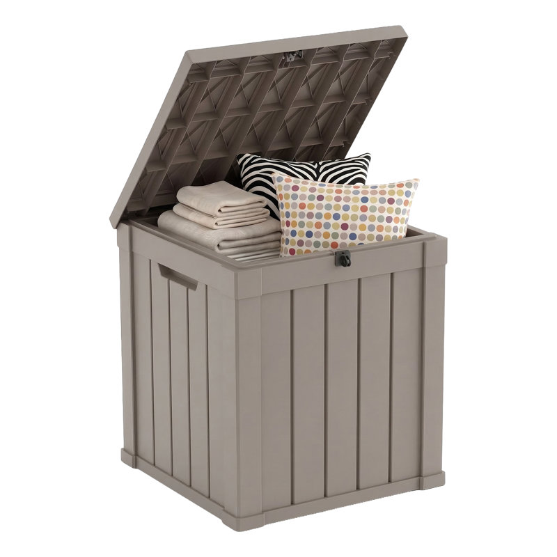 50 Gallon All-Weather Waterproof Resin Lockable Deck Box(Light Brown/Gray), Light Brown (Gray)