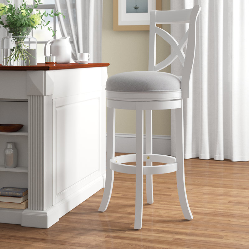 Berniece Swivel Upholstered Counter Stool with Solid Wood Frame, Bar Stool (30" Seat Height), White