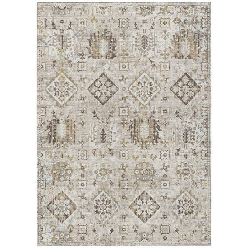 Machine Washable Indoor/Outdoor Xhevrie Linen Rug, Rectangle 3' x 5'