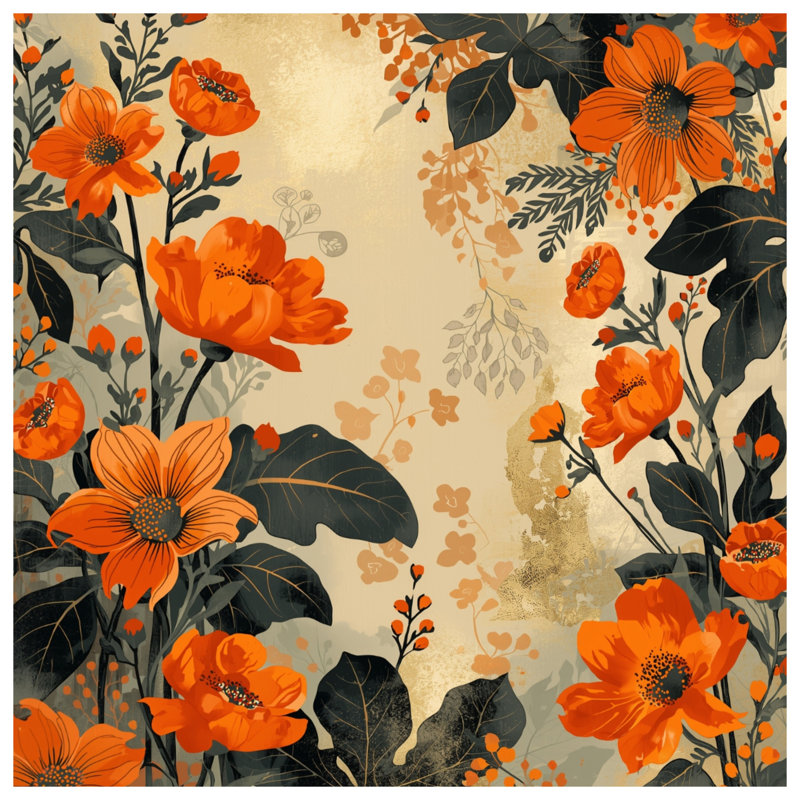 Couvre-lit matelassé à motif floral orange toutes tailles, Grand lit