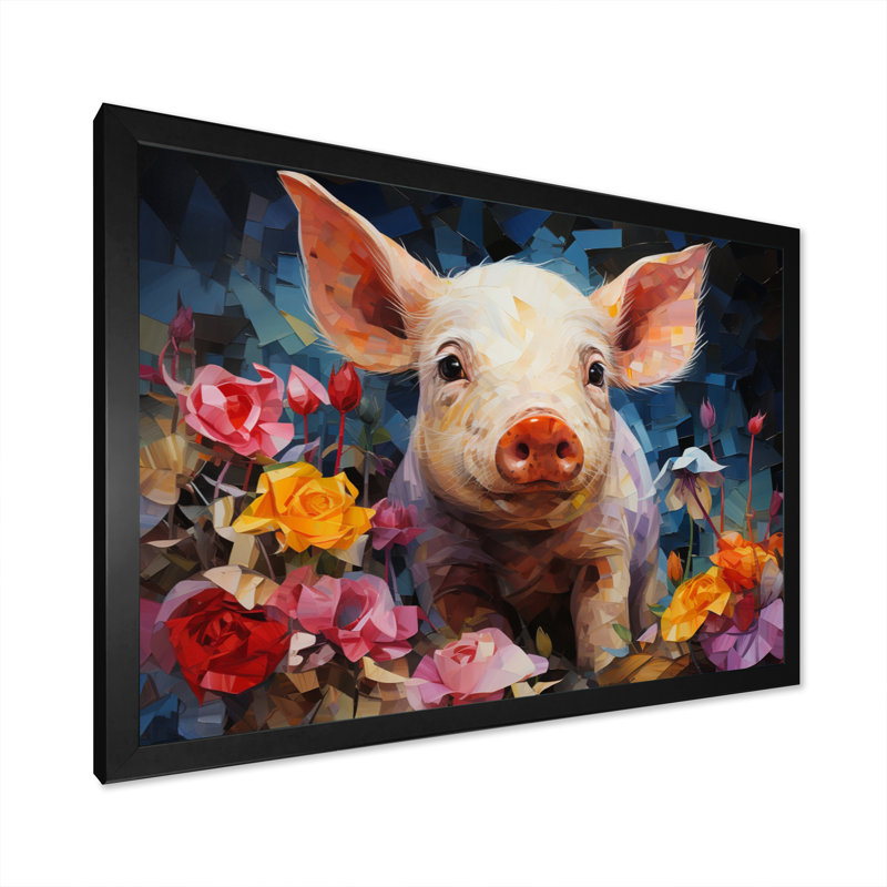 Collage de porcelets curieux roses sur toile, Cadre photo noir, H 12 po x l 20 po x P 1 po