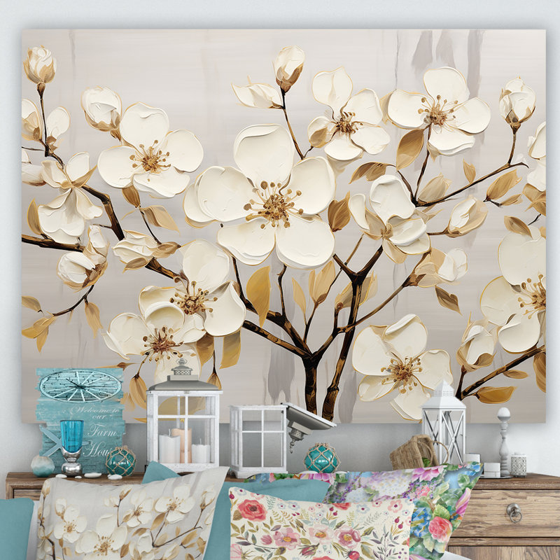 Dogwood Peacefulness sur toile or blanc, Toile tendue, H 12 po x l 20 po x P 1 po