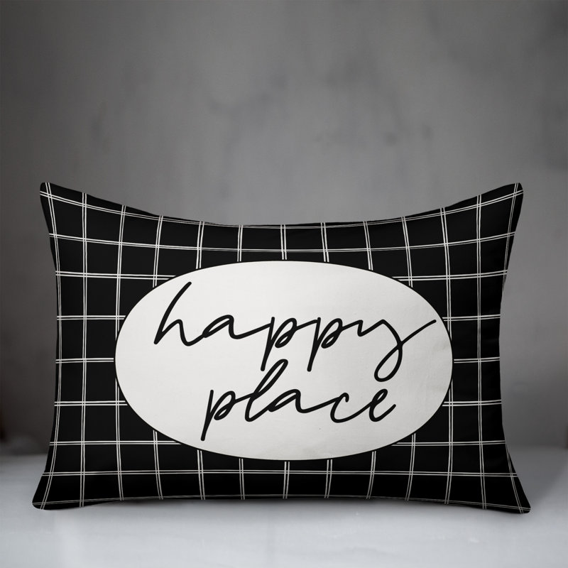  Housse de coussin rectangulaire et insert Happy Place, Noir