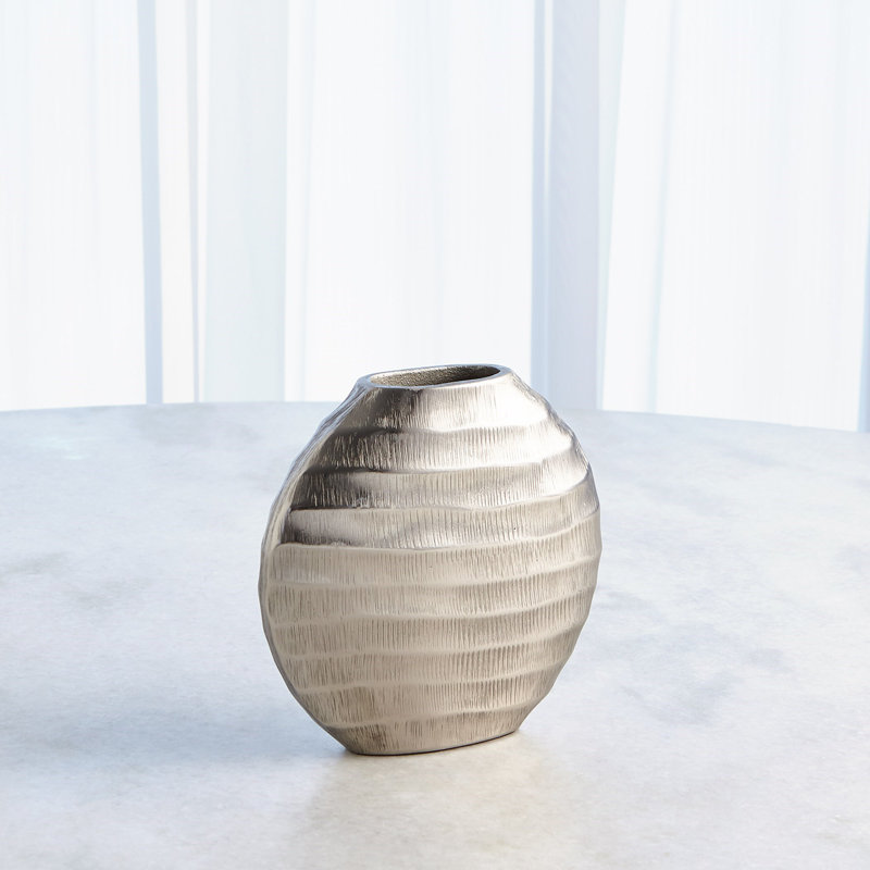 Aluminum Table Vase, Antique Nickel, 7.25" H x 7.75" W x 2.5" D