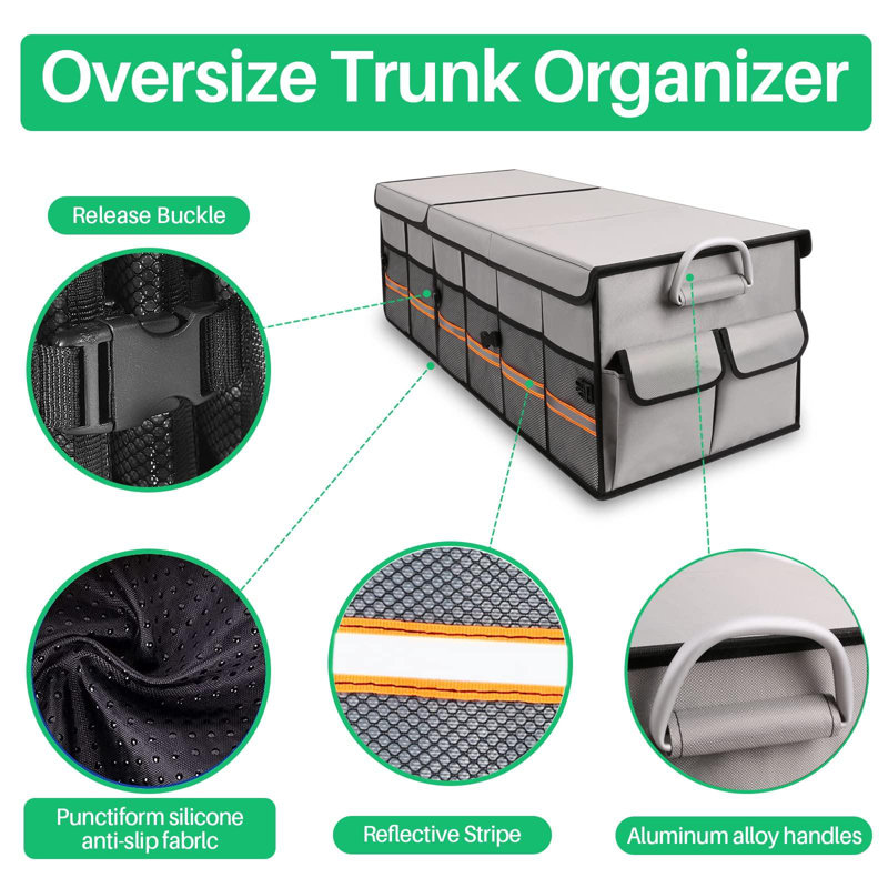 Big Car Trunk Organizer, Cargo Organizer SUV Trunk Storage Non Slip Bottom Waterproof Collapsible Durable Multi Compartments-(Oversize,Gray)