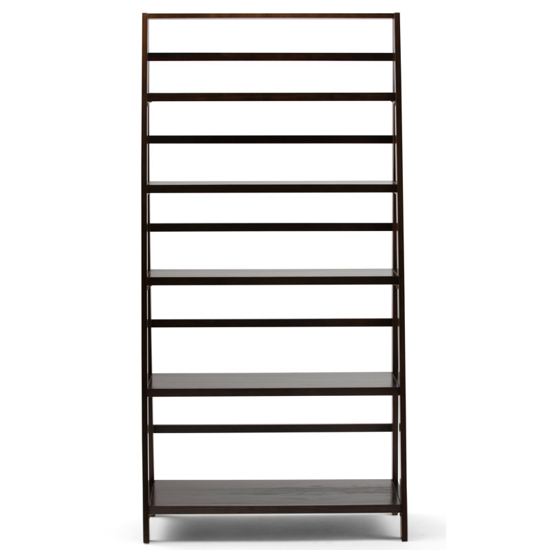 Brunette Brown Solid Wood 5-Shelf Ladder Bookcase