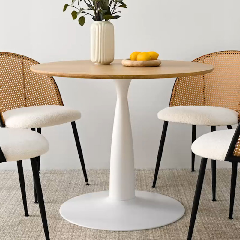 Table de salle à manger Azarael, Naturel, H 29 po x l 36 po x L 36 po, Blanc