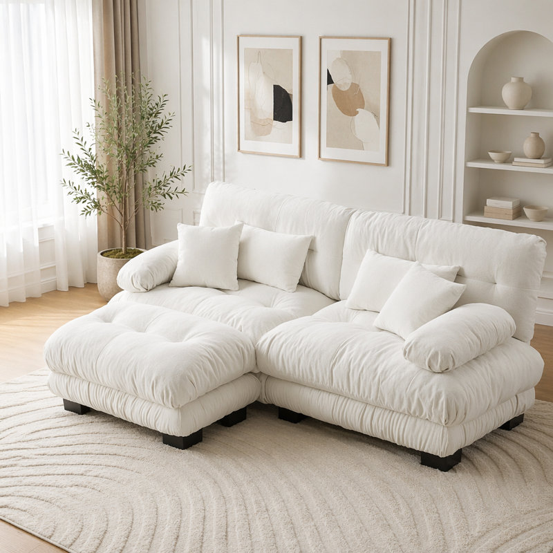 Canapé Cloud, canapé en chenille, Blanc + 2 sièges + 1 fauteuil