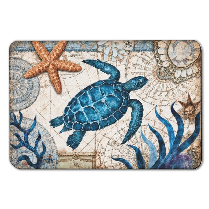 Tapis de bain 16 x 24 po, Orange/bleu, Animal marin