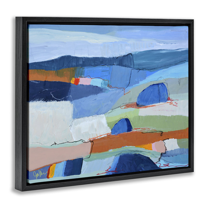 Expressive Colorfield Landscape Framed Floater Canvas Wall Art, design by Jan Weiss, Jet Black Floater Frame, 17" H x 21" W