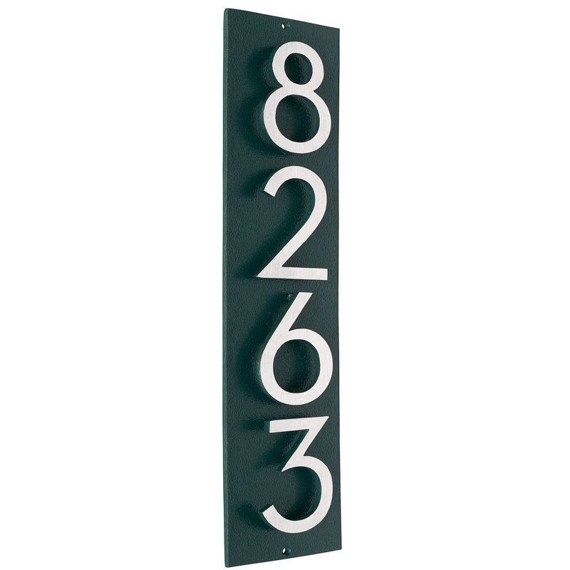 Plaque d’adresse murale flottante linéaire, Vert forêt, Aluminium brossé