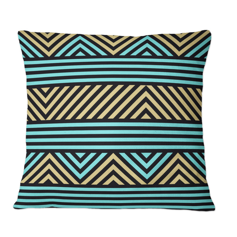 Coussin décoratif à motif géométrique bleu et jaune, 16 po x 16 po
