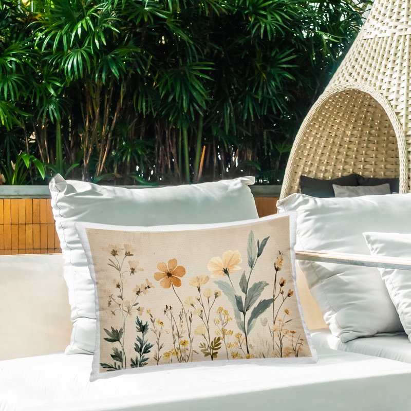 Coussin d'extérieur imprimé Free Flowers Foliage par Petal Prints Design, Feuillage brun clair