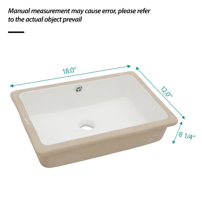 18'' Beige and White Ceramic Rectangular Undermount Bathroom Sink