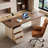 70.87"Beige Rectangular Solid + Manufactured Wood Desk,3-drawer-1762031009