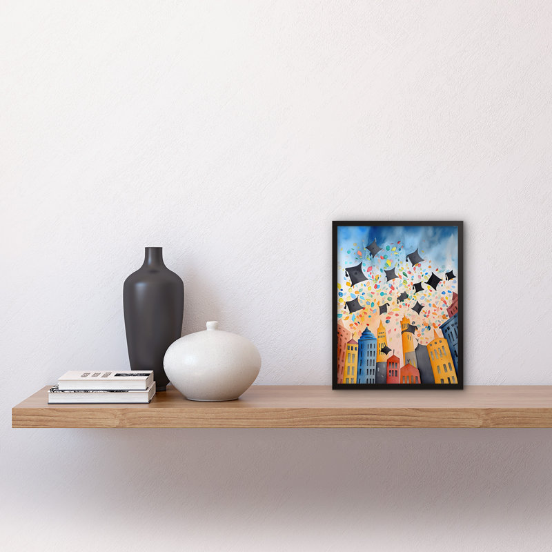 Graduation Day Folk Art Watercolour Painting Artwork Framed Wall Art Print 9X7 Inch