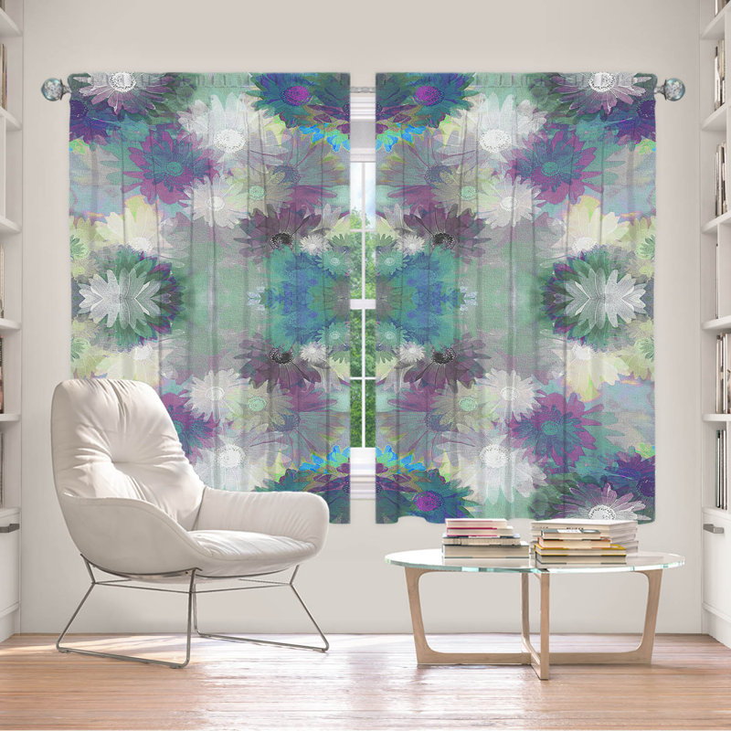 Galyna Room Darkening Curtain Pair, White/Blue/Purple, 40" W x 52" L